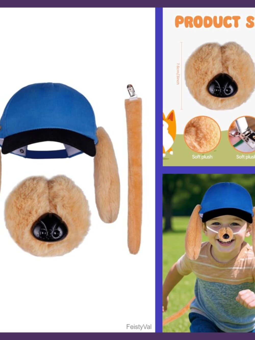 Dog Costume Kit Hat Ears Nose Tail for Kids Halloween Cosplay Dress Up